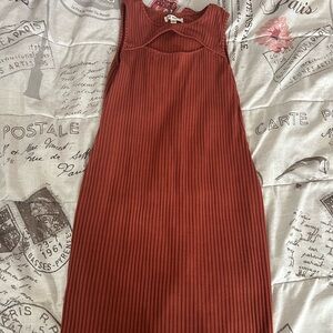 Say What? Sleeveless Ribbed Rust Midi Dress